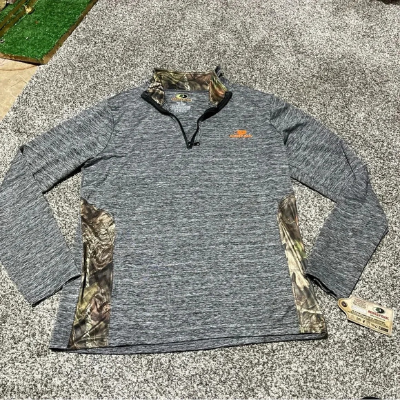 Mossy Oak Mens 1/4 Quarter Zip Zipper Dri fit Large Camo Outdoors NWT - Picture 1 of 8